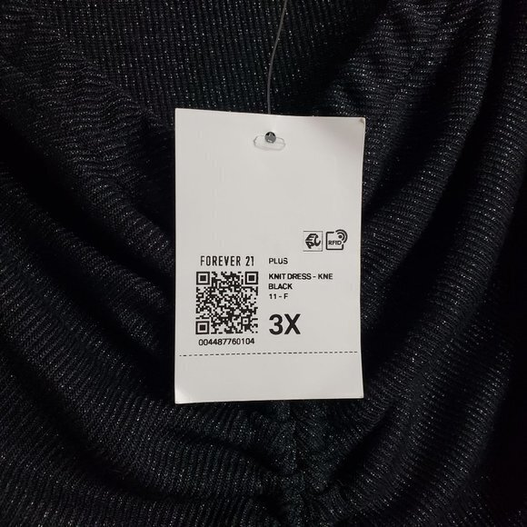 Forever 21 Womens Plus Size 3X Black Metallic Ruched Dress - Picture 7 of 8